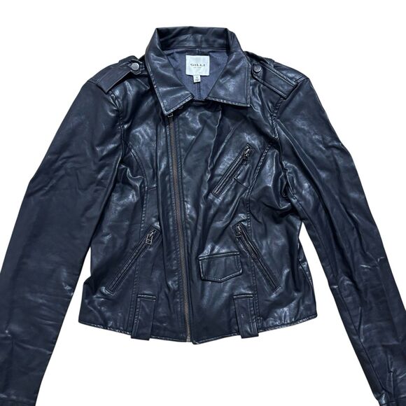 Gilli Moto Jacket Womens Sz Small Black Faux Leather Vegan Modern Bomber Coat - Picture 1 of 6